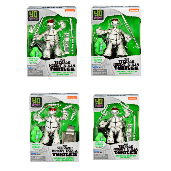 Playmates TMNT 40th Anniversary Black & White Original Sketch Edition Turtle Figure 4-Pack (SDCC 2024)